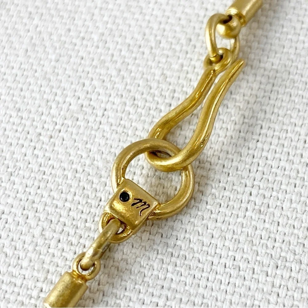 Madewell Gold-tone Brass With Black Cabochons Bar Necklace Hook Clasp 19” - Picture 6 of 10